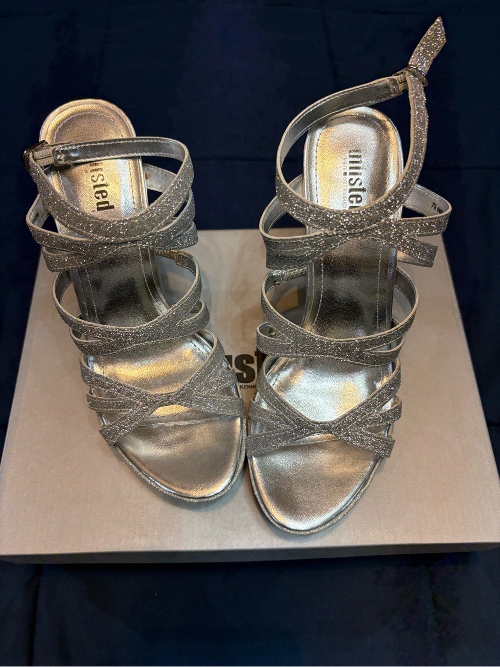 Unlisted by Kenneth Cole Silver Glitter Strappy Heels